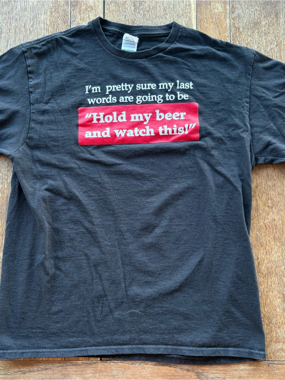 Black Graphic Tee with "Hold My Beer" Slogan - Unbranded Size Large